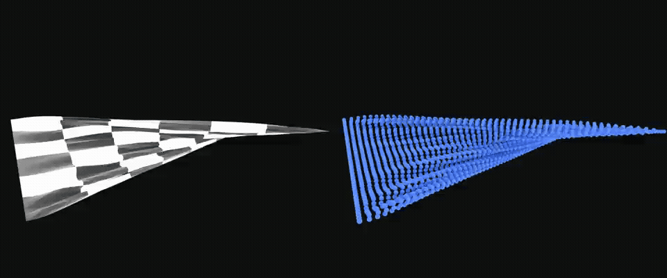 Cloth mesh and particle dynamics comparison