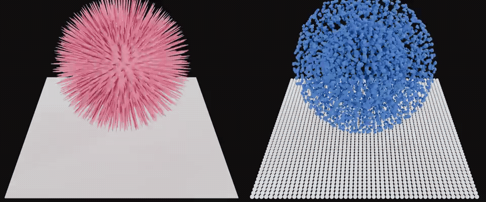 Elastic solids mesh and particle dynamics comparison